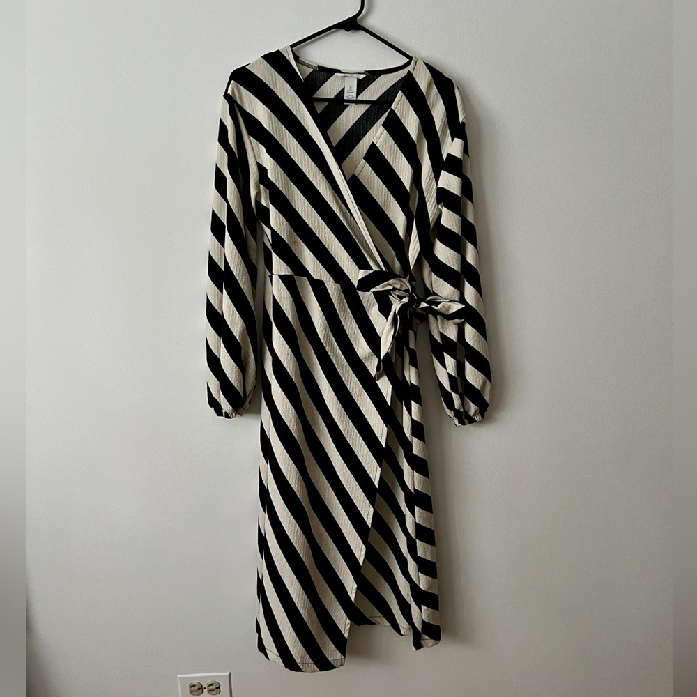 Striped Black and White Wrap Dress